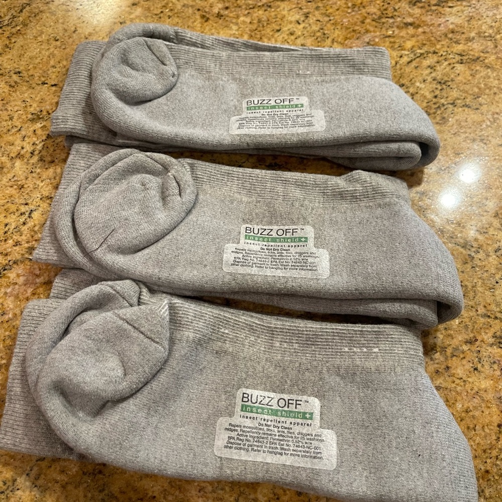 Brand New BUZZ OFF insect shield Socks, 3 Pair